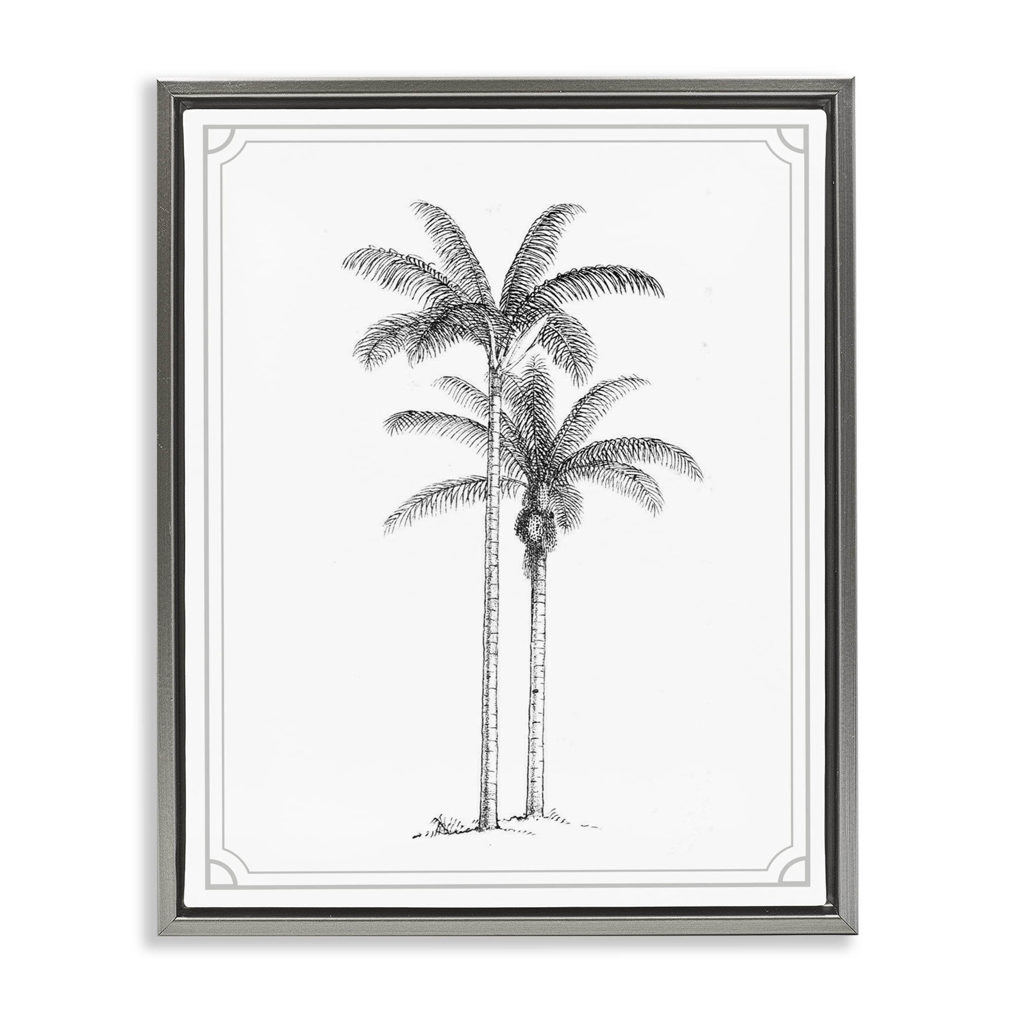Vintage Simple Palm Tree Gray Framed Floater Canvas Wall Art, design by Lettered and Lined