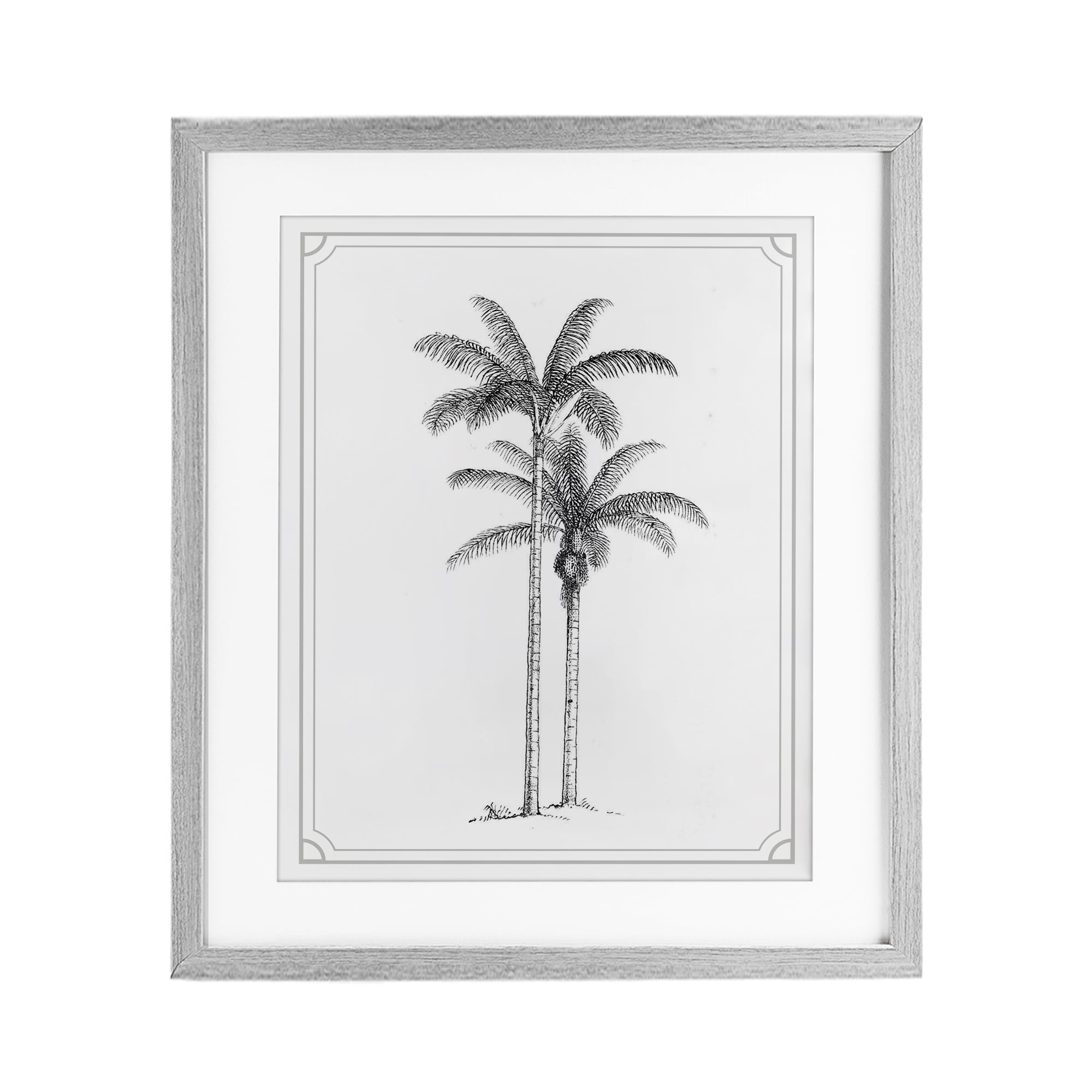 Vintage Simple Palm Tree Gray Framed Print Under Glass, design by Lettered and Lined