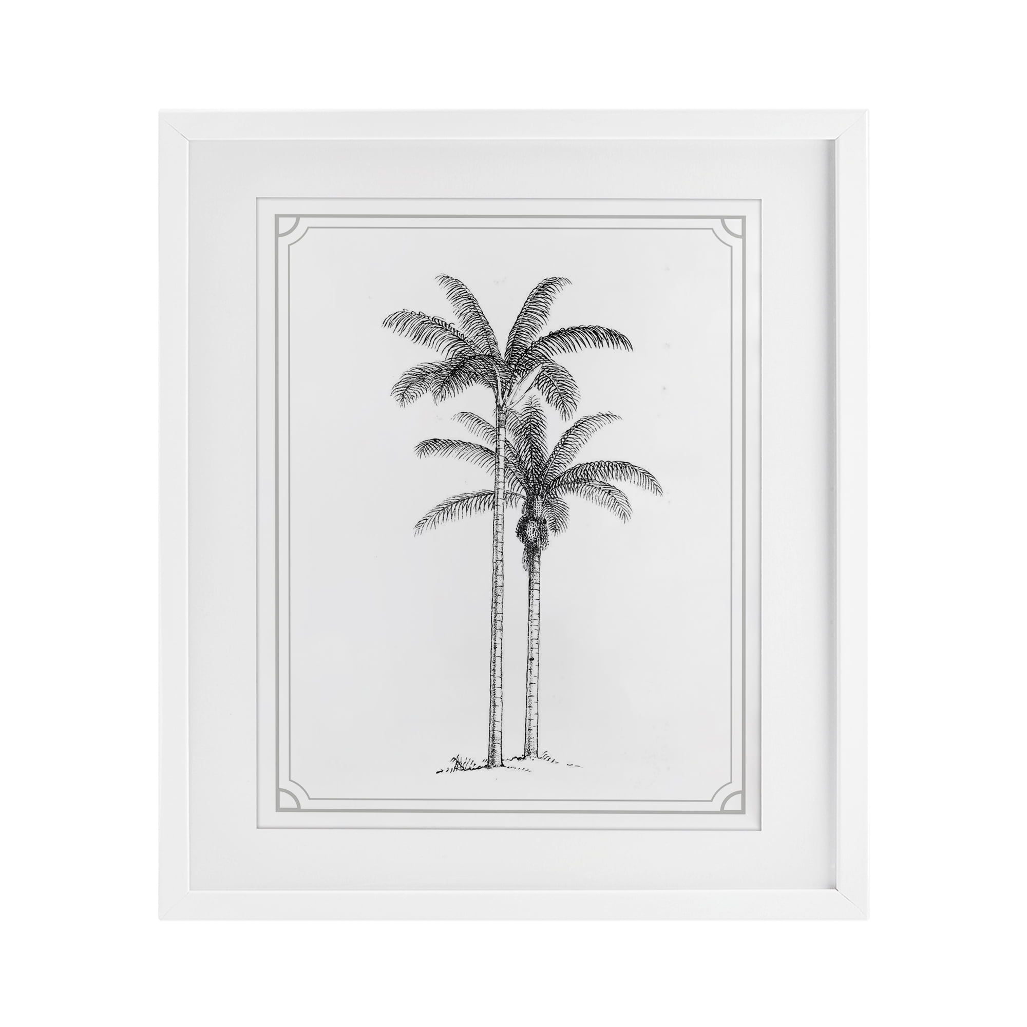 Vintage Simple Palm Tree White Framed Print Under Glass, design by Lettered and Lined