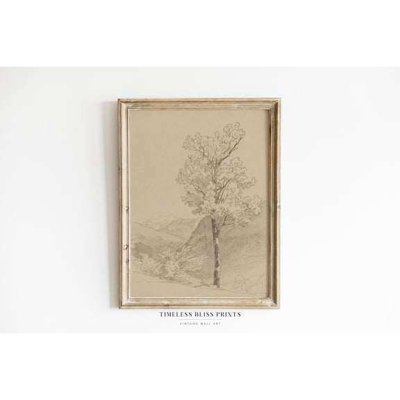 Vintage Simple Tree Sketch Art Antique Sepia Forest Tree Drawing Printable Art Country Landscape Print Sepia Wall Art Poster Decor, Unframed Canvas Size 8x12 F03.1.22l127