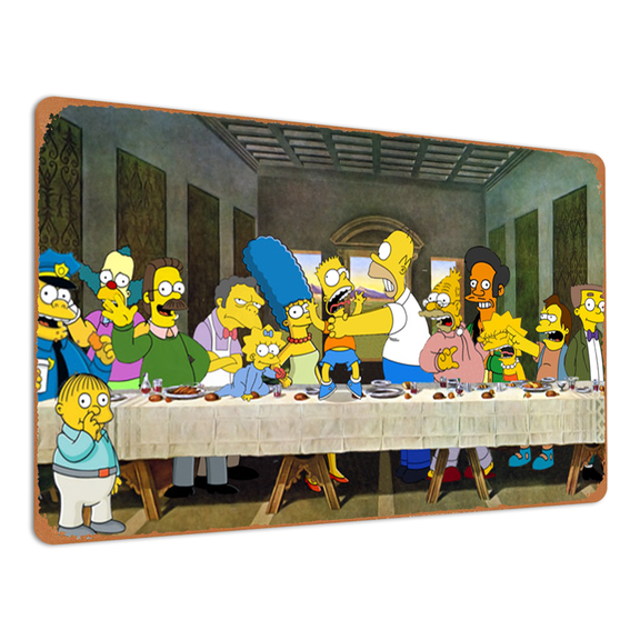 Vintage Simpson Tin Sign The Simpsons Cartoon Metal Poster Retro Plaque Wall Decor Gift For Garden Classroom Library Living Room School Men Cave Garage 12x16 Inch