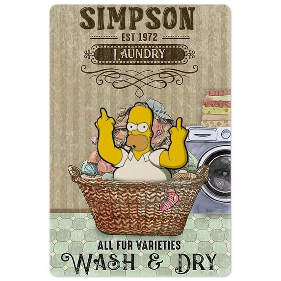 Vintage Simpsons Metal Sign Hemer Simpson Laundry Tin Signs Retro Plaque Poster Wall Decor Gift For Home Kitchen Office Club Bar Gym 12x16 Inch