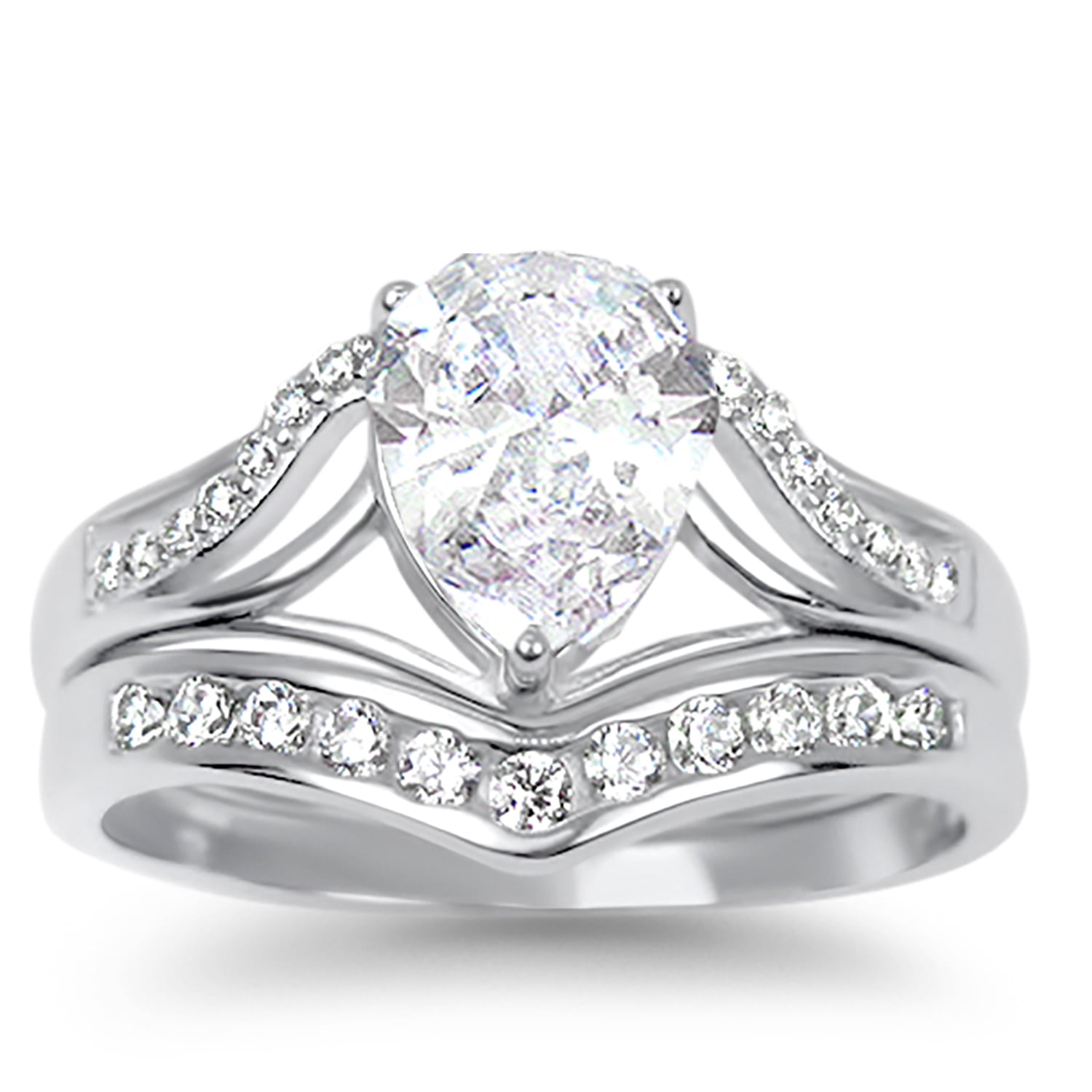 Vintage Simulated Diamond Silver Wedding Engagement Bridal Ring Set for Women Size 7
