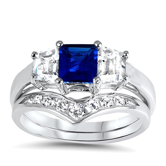 Vintage Style CZ Ring Blue Simulated Sapphire Sterling Silver Size 6 7 8 9