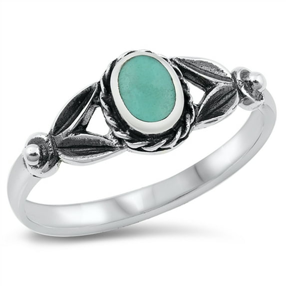 Vintage Simulated Turquoise Floral Oval Rope Ring .925 Sterling Silver Band Blue CZ Female Size 5