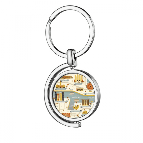 Vintage Singapore Landmark Rotating Keychain Metal Keyring Holder