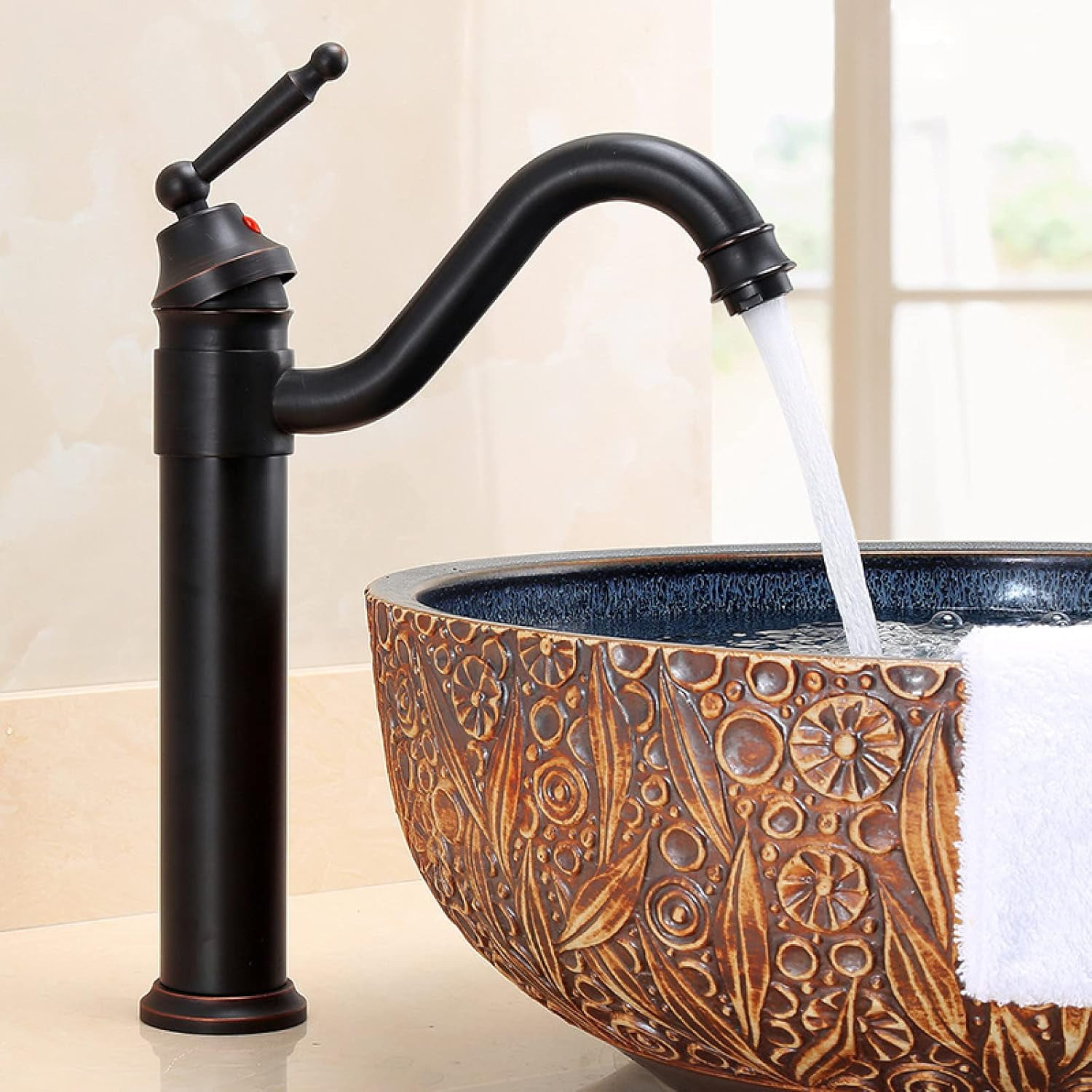 Vintage Sink Faucet Bathroom, 360° Swivel Bathroom Sink Faucet, Antique Brass, Single Handle Bathroom Faucet, Cold/Hot Water Basin Tap High, Gold