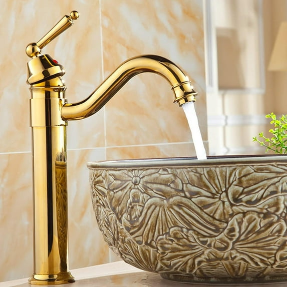 Vintage Sink Faucet Bathroom, 360° Swivel Bathroom Sink Faucet, Antique Brass, Single Handle Bathroom Faucet, Cold/Hot Water Basin Tap High, Gold