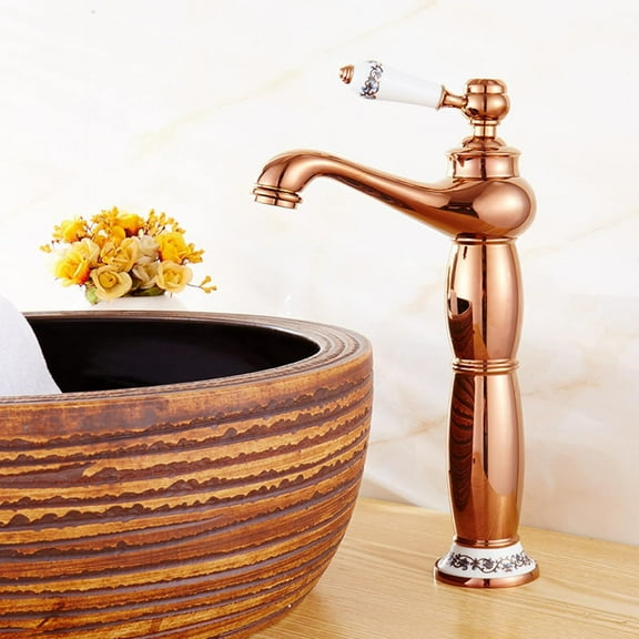 Vintage Sink Faucet Bathroom, Antique Brass Bathroom Vanity Faucet, Hot and Cold Water Faucet, Single Handle Bathroom Faucet High, Rose Gold
