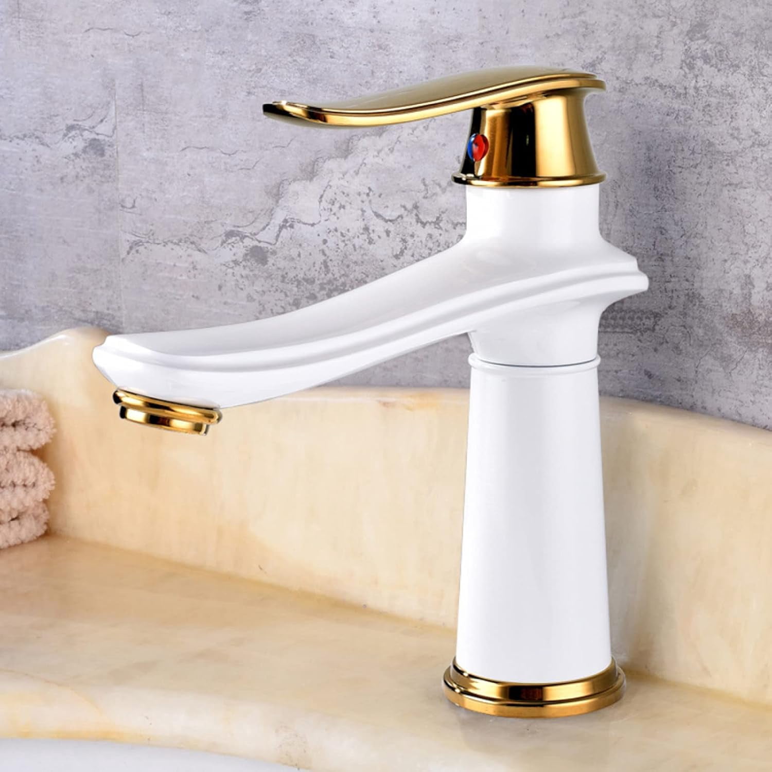 Vintage Sink Faucet Bathroom, Brass Bathroom Faucet, Sink Faucet Hot and Cold Mix Tap, Single Handle Bathroom Sink Faucet, White Gold, High