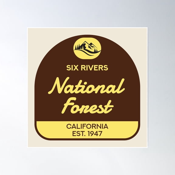 Vintage Six Rivers National Forest Poster Wall Art, Modern Wall Decor, 16x16 UNFRAMED