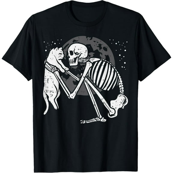 Vintage Skeleton Cat Skull Kitty Cute Goth Gifts Halloween Men Women T-shirt