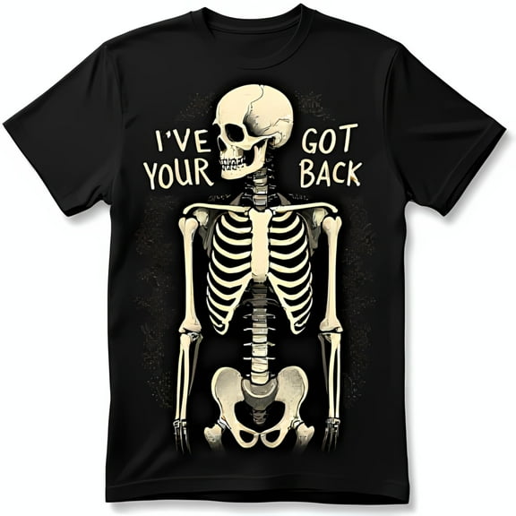 Vintage Skeleton Graphic Black T-Shirt I ve Got Your Back Design