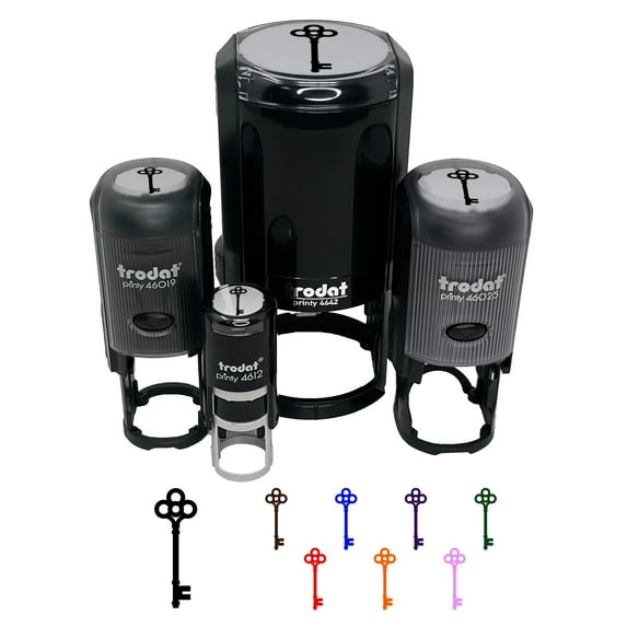 Vintage Skeleton Key Self-Inking Rubber Stamp Ink Stamper - Yellow Ink - Medium 1 Inch