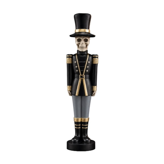 Vintage Skeleton Nutcracker Soldier Resin Statue with Antique Gold Detail, Freestanding Skull Soldier Statue, Gothic Halloween Christmas Tabletop Decor