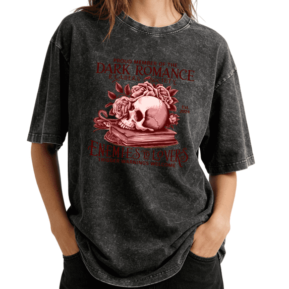 Vintage Skeleton Read In Peace Reading Book Wash Print Tshirt S-2XL Vintage Black Graphic Tees Gift Shirts for Book Lover Tops