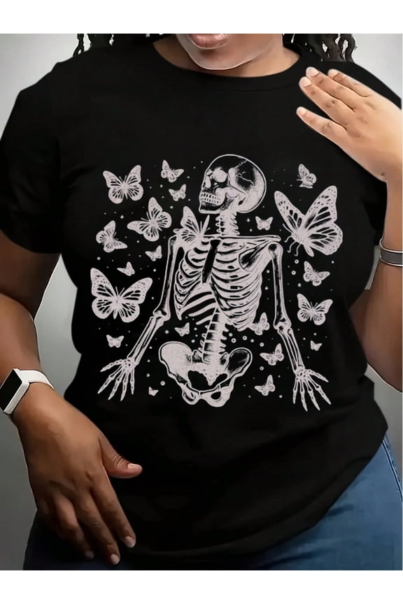 Vintage Skeleton Shirt Butterfly Distressed Vintage TShirt Cute Skull Gothic Grungy Tee For Women Fairycore Shirt Goth Fairy