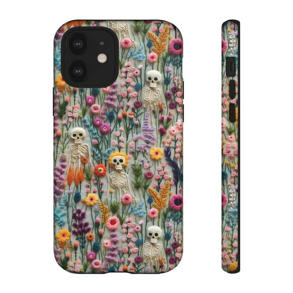 Vintage Skeletons in Bloom Flat Surface Phone Case | Floral Printed Phone Cover | Halloween Cottagecore HG