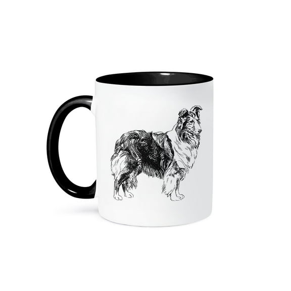 Vintage Sketch Of A Collie Dog, 11oz Two-Tone Black Mug