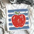 thumbnail image 1 of Vintage Sketch Red Apple Stripe Graphic Tee Women Casual, 1 of 10
