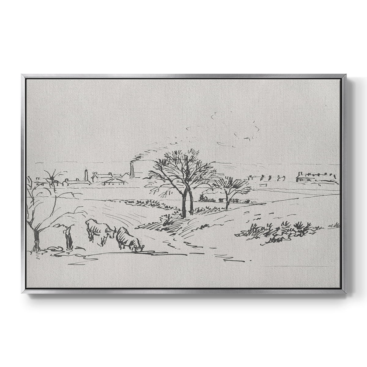 Vintage Sketch-XV By Wexford Home Framed in Silver Wood Gallery Wrapped Canvas 25 in. x 37 in.