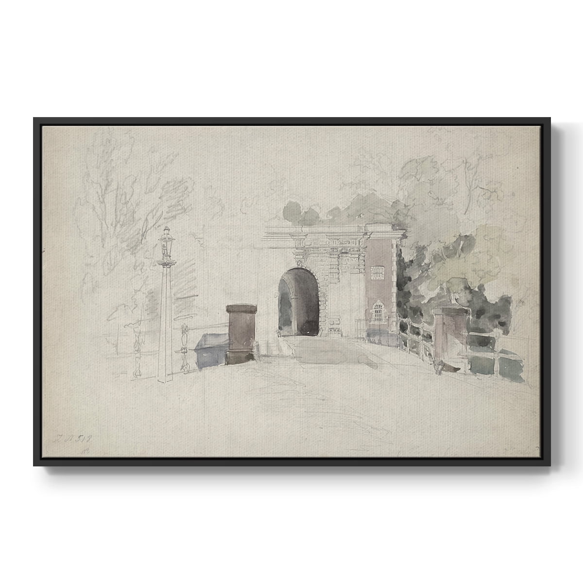Vintage Sketch-XXXI By Wexford Home Framed in Black Wood Gallery Wrapped Canvas 25 in. x 37 in.