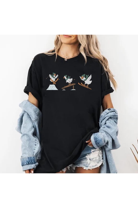 Vintage Ski Goose Winter Sports Graphic Shirt Design Snow Season Mountain Trip Casual Wear, Comfort Colors Unisex Cotton T-Shirt, Size S-3XL
