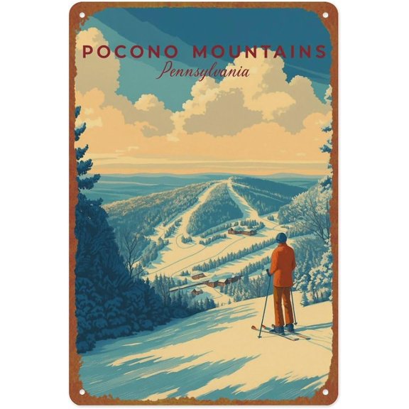 Vintage Ski Metal Tin Sign Wall Decor Rustic Mountain Cafe Bar Art 8 x 12 Inches