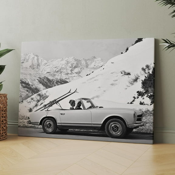 Vintage Ski Photo Mercedes Benz Mountain Canvas Wall Art Print