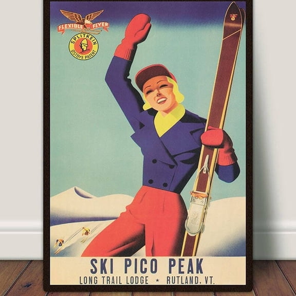 Vintage Ski Pico Peak Vermont Poster, Retro Wall Art UNFRAMED PAPER POSTER, Home Decor