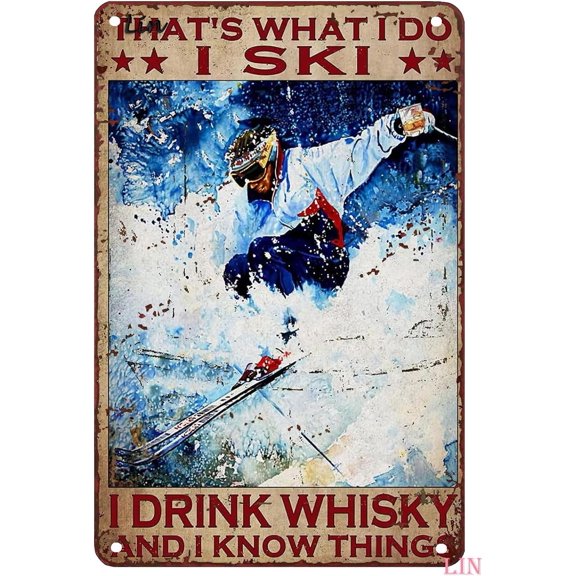 Vintage Ski Resort Cafe Metal Wall Sign, Rustic Aluminum Tin Winter Decor for Garage or Bar, 8 x 12 Inch