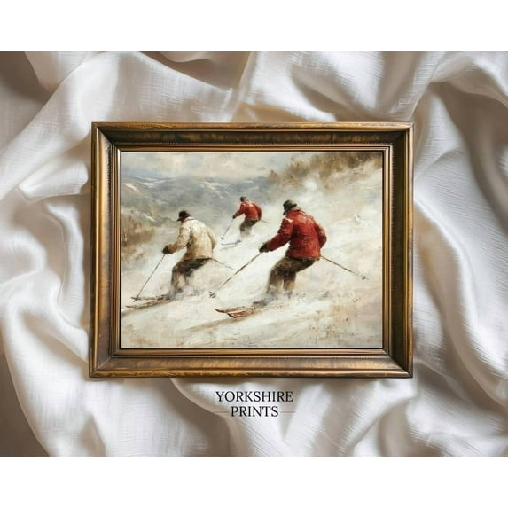 Vintage Skiers , Retro Winter Sports Art Home Decor #3616, 24x36 UNFRAMED