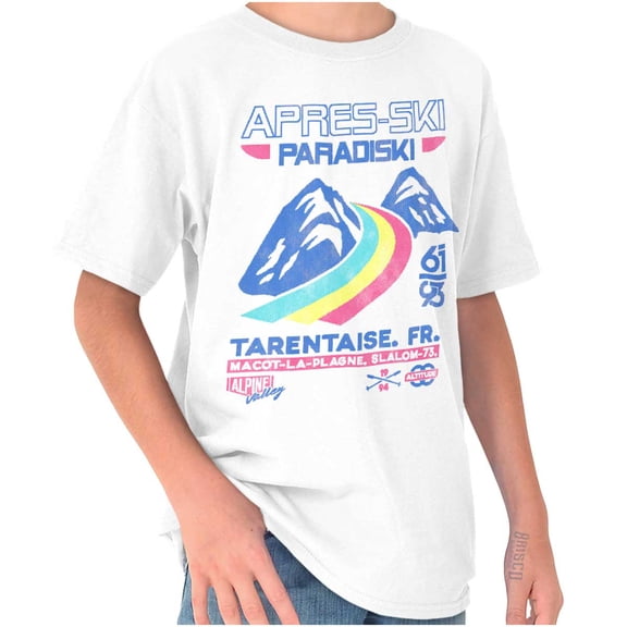 Vintage Skiing Mountain Trail Poster Crewneck T Shirts Boy Girl Teen Brisco Brands X