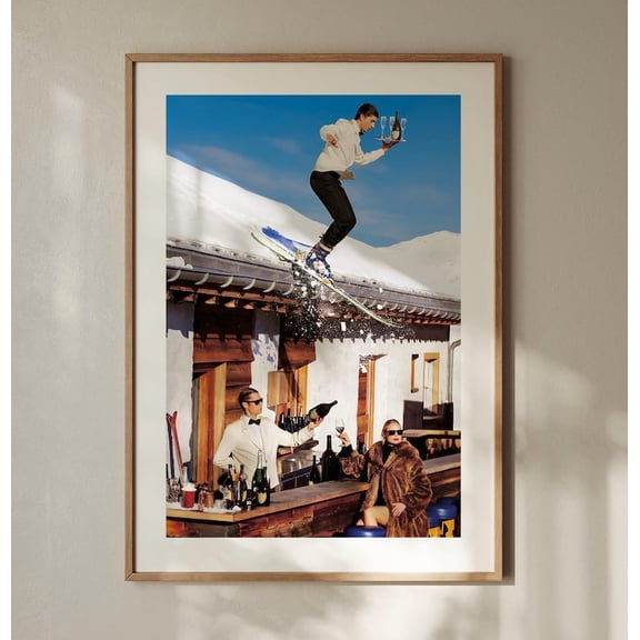 Vintage Skiing Poster, Retro Après Ski Bar Cart Wall Art – 8x12 UNFRAMED