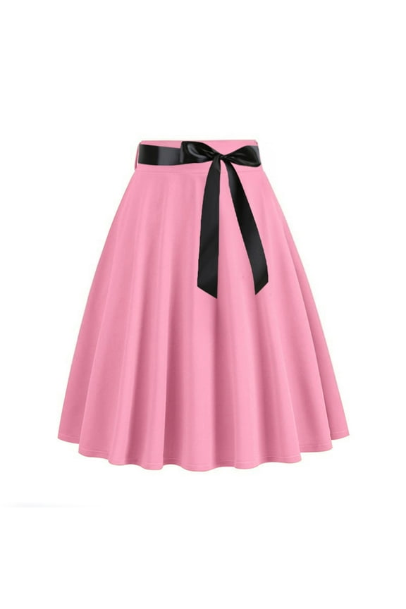 Vintage Skirts for Women Skirt with Pockets Below The Knee Length Ruched Flowy Midi Skirt Regular and Plus Size