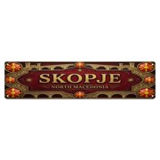 Vintage Skopje North Macedonia Flag Pattern Vintage Metal Tin Sign Plaque Wall Decor for Cafe, Club, Garden Metal Poster 4x16Inch