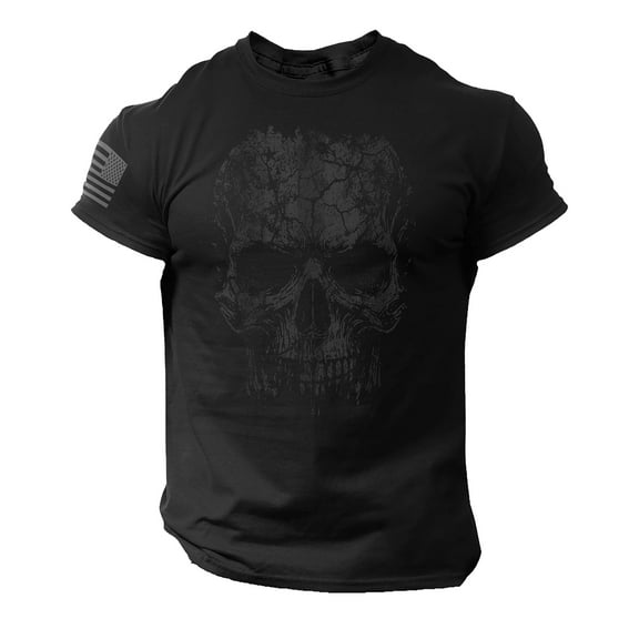 Vintage Skull American Flag Men's 100% Cotton T-Shirt