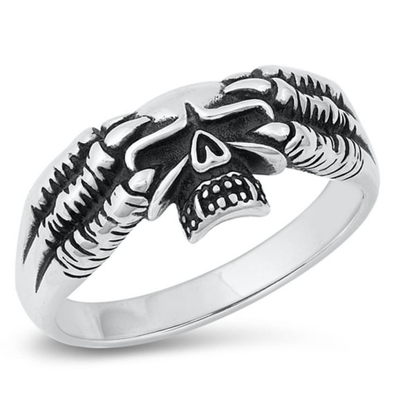 Vintage Skull Claw Oxidized Ring .925 Sterling Silver Band Jewelry Female Male Unisex Size 8