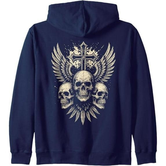 Vintage Skull Cross Wings Gothic Punk Rock Design Zip Hoodie