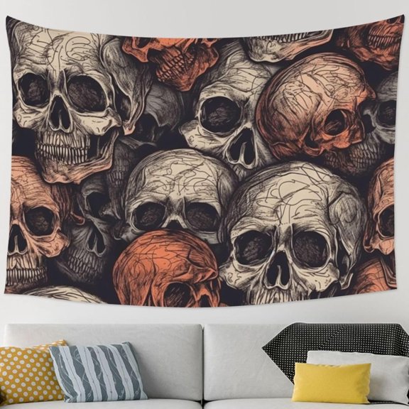 Vintage Skull Floral Ghosts Halloween Gothic Tapestry Wall Hanging Wall Nature Tapestry For Bedroom Aesthetic Home Wall Dorm Decor 90x60in