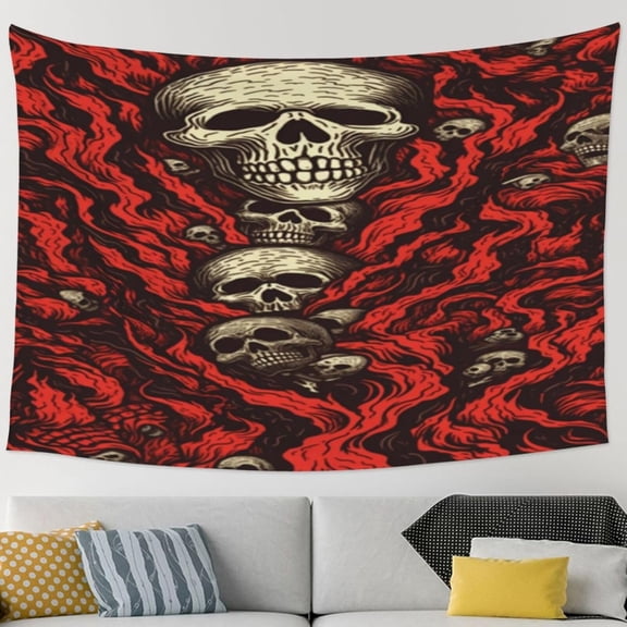 Vintage Skull Floral Ghosts Halloween Gothic Tapestry Wall Hanging Wall Nature Tapestry For Bedroom Aesthetic Home Wall Dorm Decor 90x60in