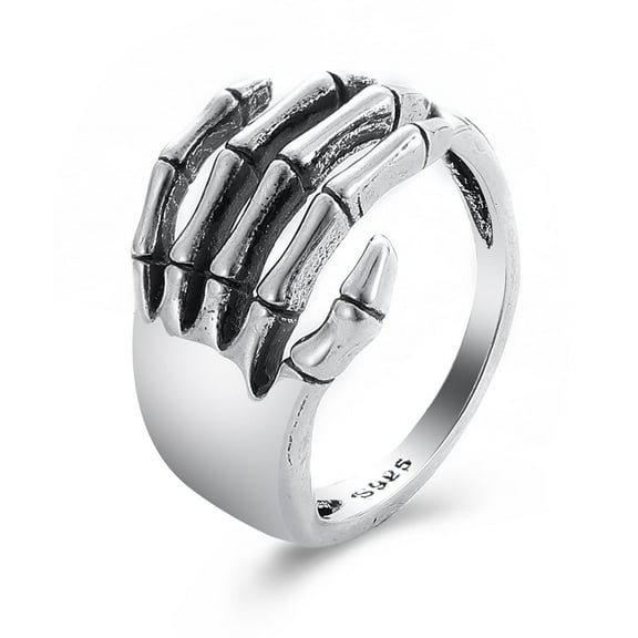 Vintage Skull Hand Open Statement Rings Sterling Silver Band for Women