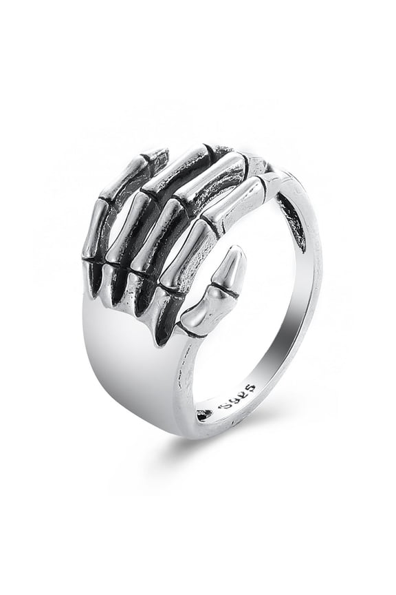 Vintage Skull Hand Open Statement Rings Sterling Silver Band for Women