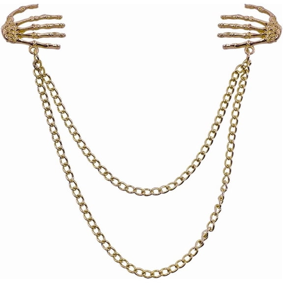 Vintage Skull Hands Brooch Pin for Women Men Antique Gold-Toned Fashion Halloween Statement Tassel Chain Brooches Lapel Pins Dress Accessories Punk Gothic Party Banquet Decor Jewelry