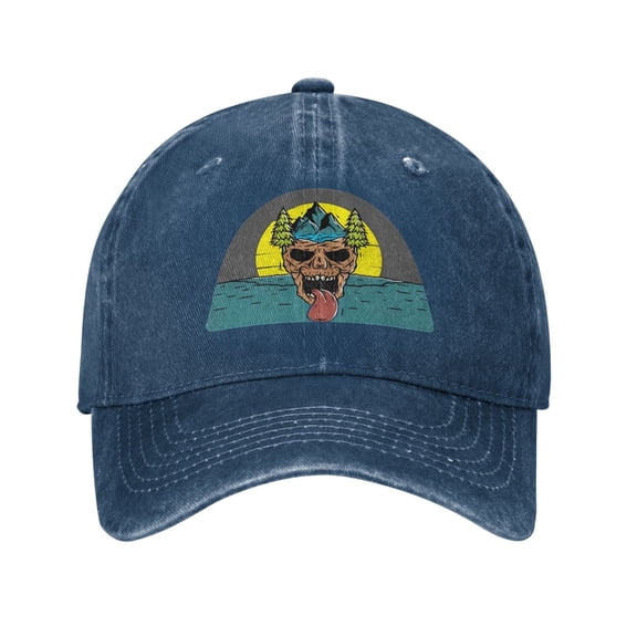 Vintage Skull Head Of Nature Baseball Cap Golf Dad Hat Adjustable Washed Denim Trucker Hats Unconstructed Snapback Cap for Men Women Unisex Adult,Navy