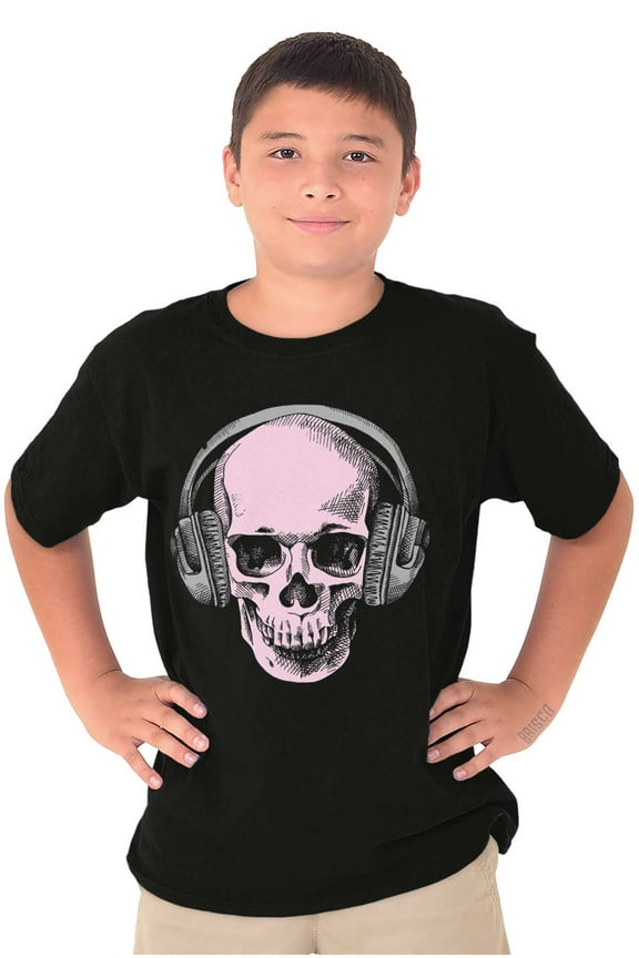 Vintage Skull Headphones Music Crewneck T Shirts Boy Girl Teen Brisco Brands X