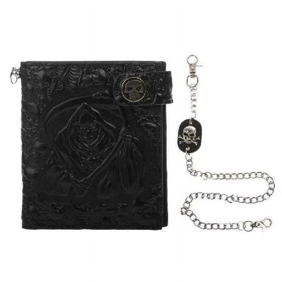 Vintage Skull Leather Wallet With Anti Theft Chain Men Bifold ID Credit Card Ho