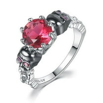 Vintage Skull Ring Black Gold Plated Copper Ring with Zircon Inlay Hand Polished European Retro Ring Skull Design Ring for Men and Women Stone 8mm