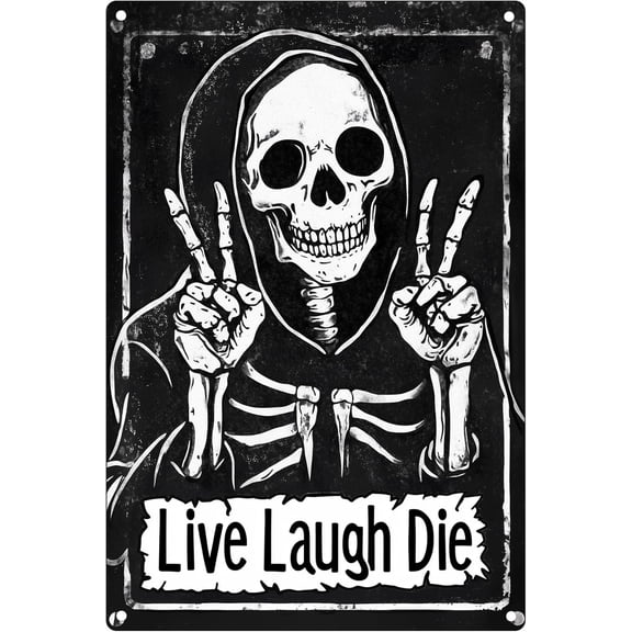Vintage Skull Sign Metal Tin Sign Wall Décor Fun Skeleton Sign Live Laugh Die Signs Retro Wall Art for Home Living Room Bedroom Halloween Decor Gifts - 16x12 Inch