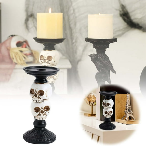 Vintage Skull Skeleton Candle Holders Halloween Decor